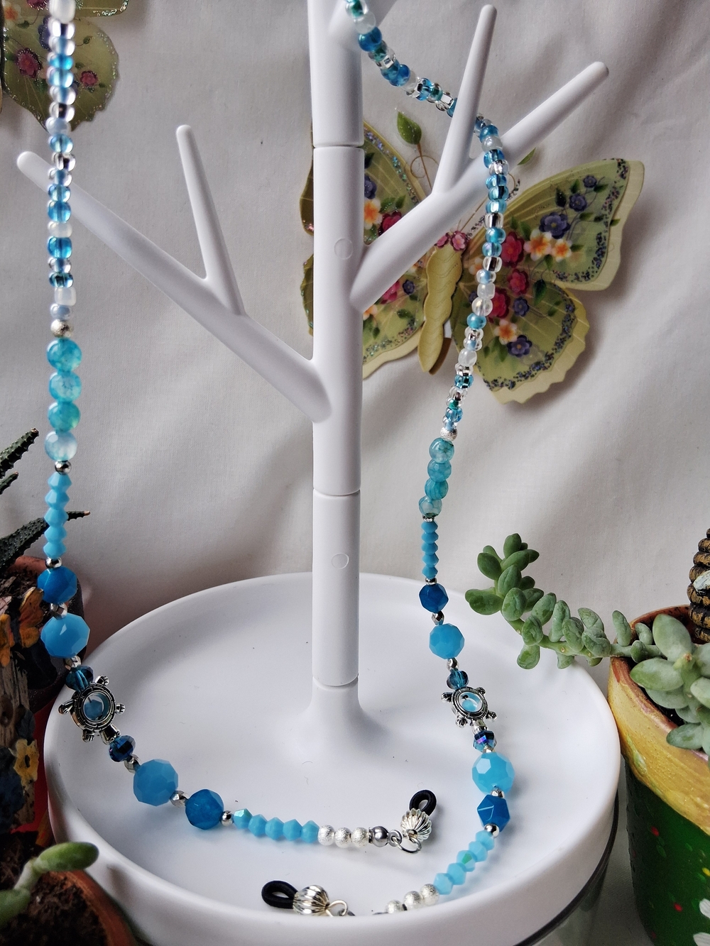 Malaysia Jade Capri Blue Beaded Women's Eyeglass Chain